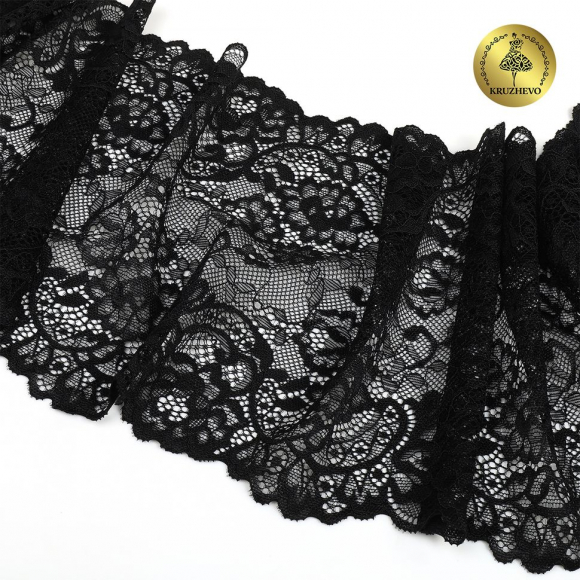 Кружево-стрейч KRUZHEVO арт.TBY.6378 шир.190мм цв.02 черный уп.3м