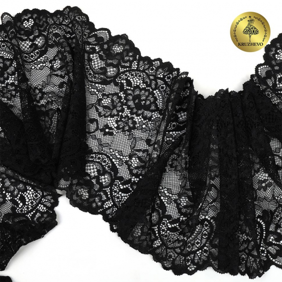 Кружево-стрейч KRUZHEVO арт.TBY.6378 шир.190мм цв.02 черный уп.3м