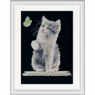 192917_Набор для вышивания "Кот и бабочка", канва аида 14 ct (черного цвета)