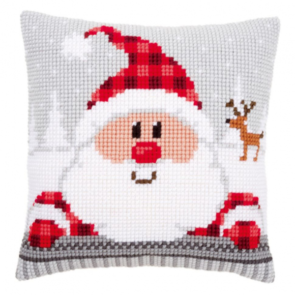 Набор для вышивания VERVACO арт.PN-0148061 Подушка Санта в клетчатой шапке 40х40 см