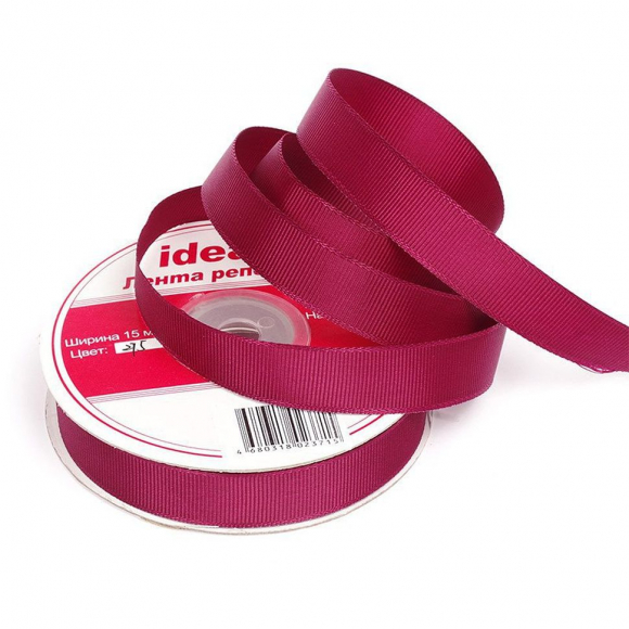 Лента Ideal репсовая в рубчик шир.15мм цв. 275 вишневый уп.27,42м