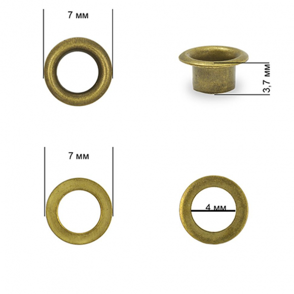 Люверсы сталь TBY.2510 №2 (? 4мм, h 3,7мм) цв. антик уп. 1000шт