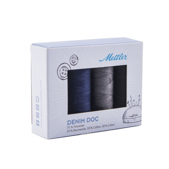 Набор с нитками для джинс DENIM DOC 75, 100 м в подарочной упаковке, 4 катушки Набор с нитками для джинс DENIM DOC 75, 100 м в подарочной упаковке, 4 катушки