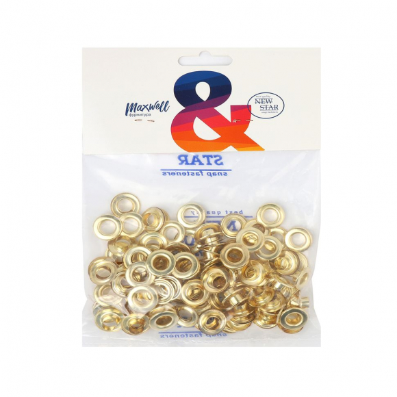 Люверсы сталь New Star №24 (? 9,2мм, h 6,32мм) цв.золото уп.100шт Люверсы сталь New Star №24 (? 9,2мм, h 6,32мм) цв.золото уп.100шт