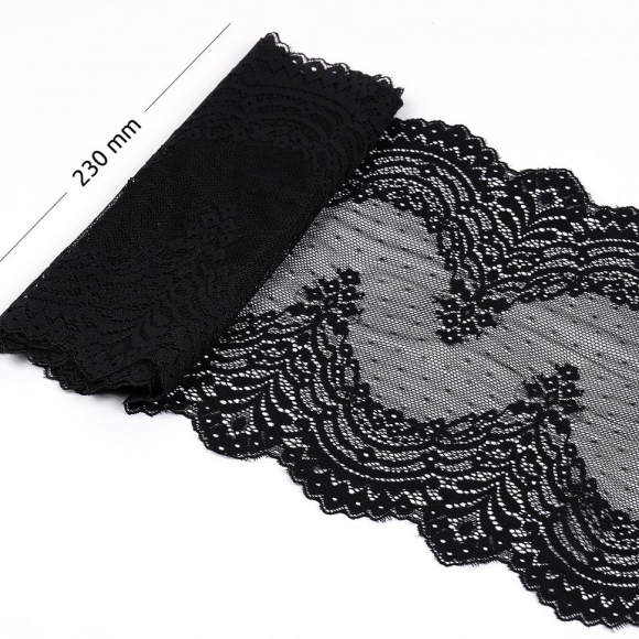 Кружево-стрейч KRUZHEVO арт.TBY.8036 шир.230мм цв.черный уп.10м