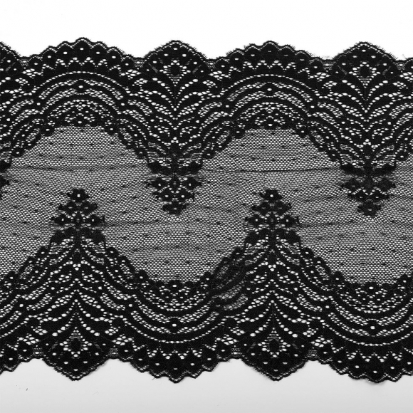 Кружево-стрейч KRUZHEVO арт.TBY.8036 шир.230мм цв.черный уп.10м
