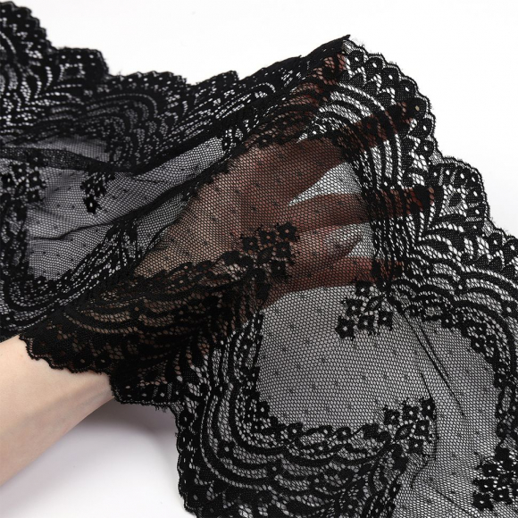 Кружево-стрейч KRUZHEVO арт.TBY.8036 шир.230мм цв.черный уп.10м