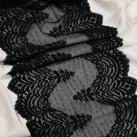 Кружево-стрейч KRUZHEVO арт.TBY.8036 шир.230мм цв.черный уп.10м