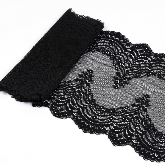 Кружево-стрейч KRUZHEVO арт.TBY.8036 шир.230мм цв.черный уп.10м