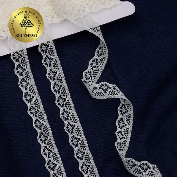 Кружево-трикотаж KRUZHEVO арт.TBY 150-2 шир.12мм цв.02 молочный, уп.27,4м