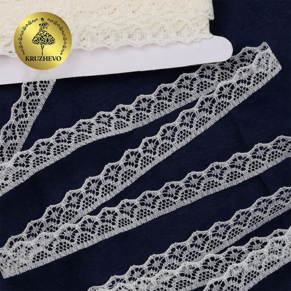 Кружево-трикотаж KRUZHEVO арт.TBY 150-2 шир.12мм цв.02 молочный, уп.27,4м