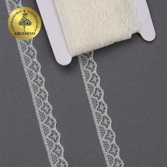 Кружево-трикотаж KRUZHEVO арт.TBY 150-2 шир.12мм цв.02 молочный, уп.27,4м