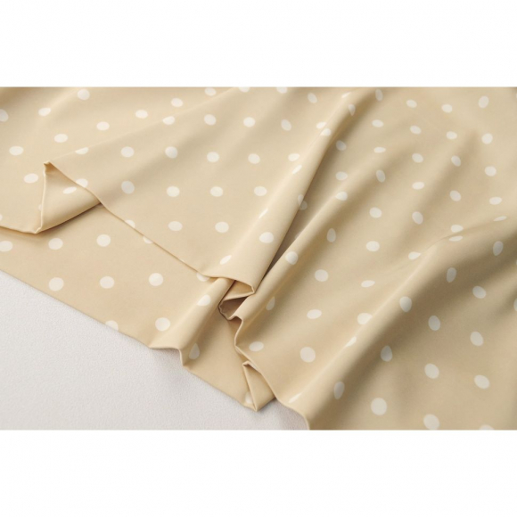 Ткань шелк Армани в горошек 90г/м? 97% ПЭ 3% Спандекс шир.150см арт.АШ2369.01 цв.01 бежевый уп.5м Ткань шелк Армани в горошек 90г/м? 97% ПЭ 3% Спандекс шир.150см арт.АШ2369.01 цв.01 бежевый уп.5м