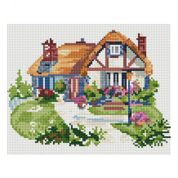 Набор Белоснежка для изготовления картин со стразами арт.БЛ.006-ST-PS Домик на поляне 20х25см