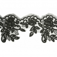 Кружево свадебное (на органзе) с пайетками и бусинами арт.TBY E1348/F633 шир.165мм цв.черный уп.9,14м