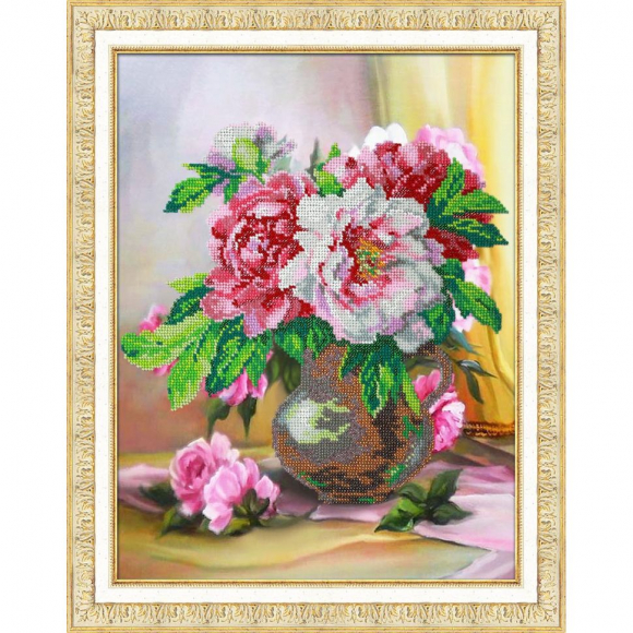 Набор для вышивания бисером ПАУТИНКА арт.Б-1254 Букет пионов 28х37 см