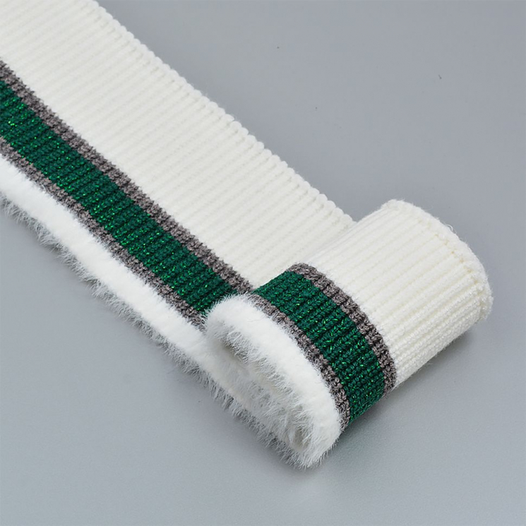 Подвяз трикотажный полиэстер арт.TBY.73043 цв.молочный с серыми и т.зеленой полосами, 8х71см уп.5шт