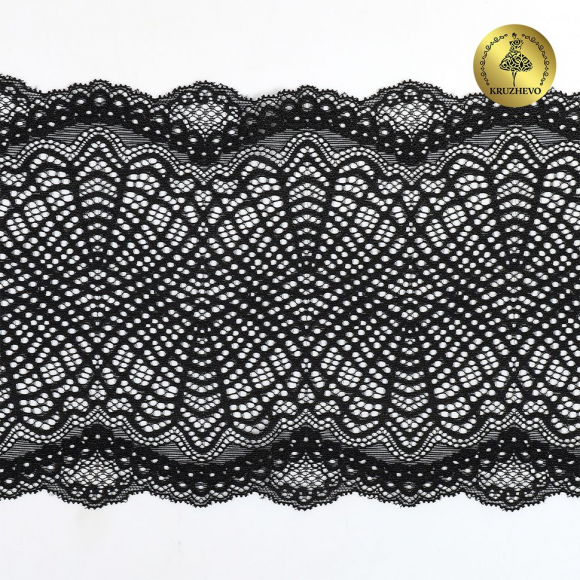 Кружево-стрейч KRUZHEVO арт.TBY.6389 шир.190мм цв.02 черный уп.3м
