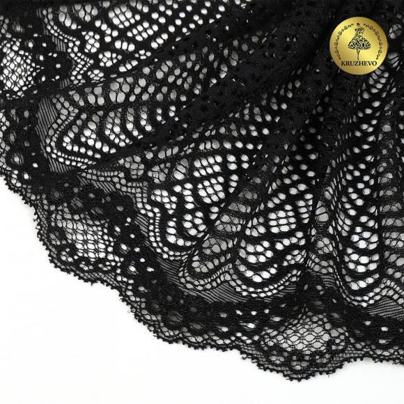 Кружево-стрейч KRUZHEVO арт.TBY.6389 шир.190мм цв.02 черный уп.3м