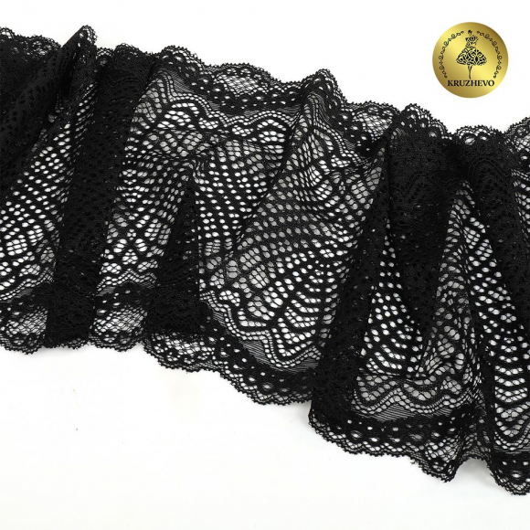 Кружево-стрейч KRUZHEVO арт.TBY.6389 шир.190мм цв.02 черный уп.3м