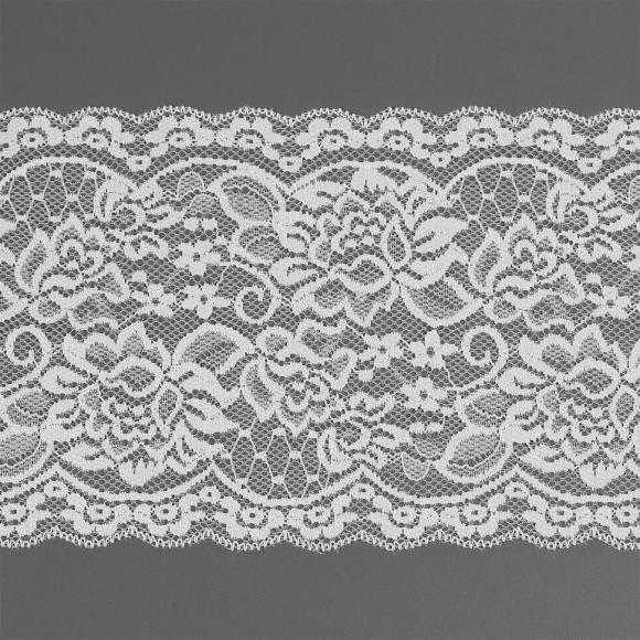 Кружево-стрейч KRUZHEVO арт.TBY.6718 шир.150мм цв.001 белый уп.25м