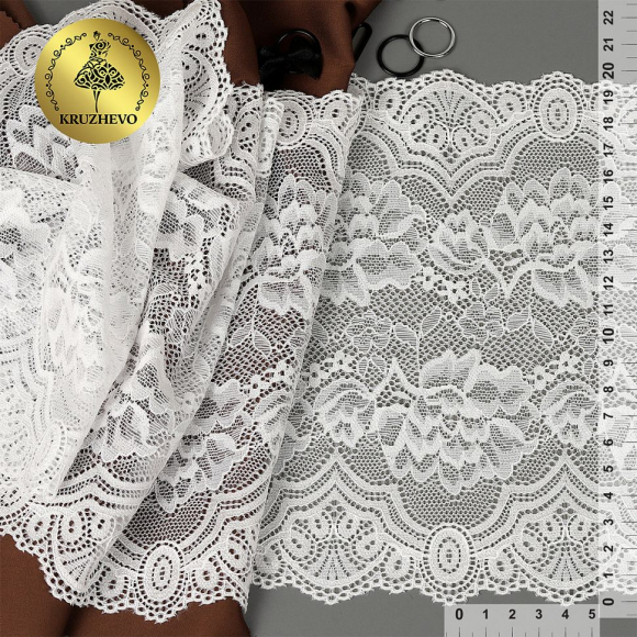 Кружево-стрейч KRUZHEVO арт.TBY.30257 шир.200мм цв.001 белый уп.25м
