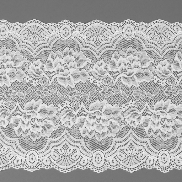 Кружево-стрейч KRUZHEVO арт.TBY.30257 шир.200мм цв.001 белый уп.25м