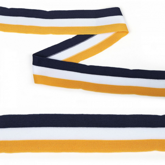 Тесьма TBY трикотажная Лампас KTS4430 шир.30мм цв.бел/желт/син уп.10м Тесьма TBY трикотажная Лампас KTS4430 шир.30мм цв.бел/желт/син уп.10м