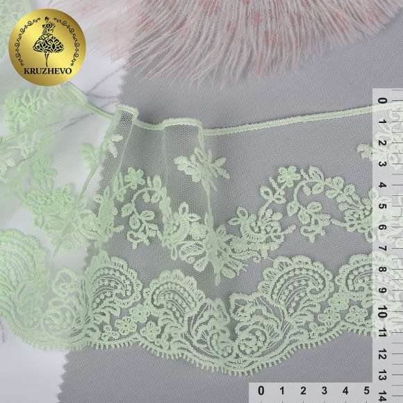 Кружево на жесткой сетке матовая нить арт.TBY.BL.40466 шир.130мм цв.5415 мята уп.13,71м Кружево на жесткой сетке матовая нить арт.TBY.BL.40466 шир.130мм цв.5415 мята уп.13,71м