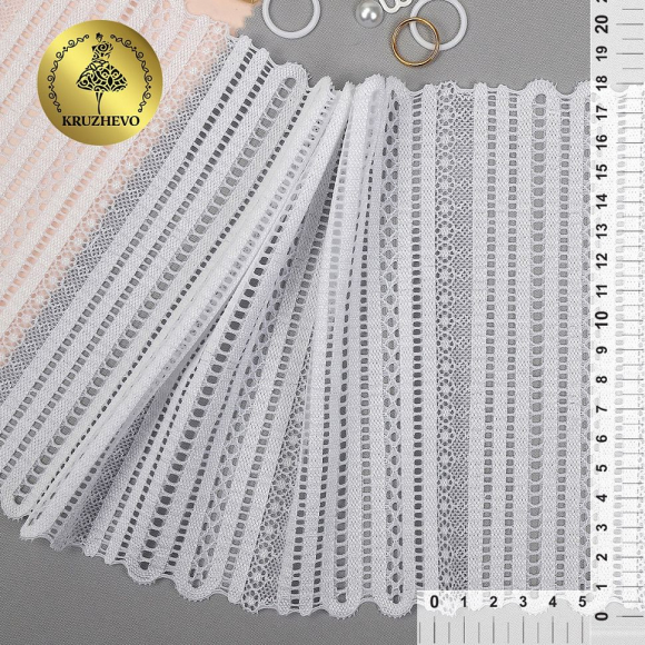 Кружево-стрейч KRUZHEVO арт.TBY.01880 шир.180мм цв.01 белый уп.25м