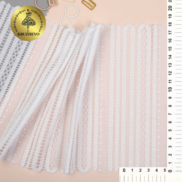 Кружево-стрейч KRUZHEVO арт.TBY.01880 шир.180мм цв.01 белый уп.25м