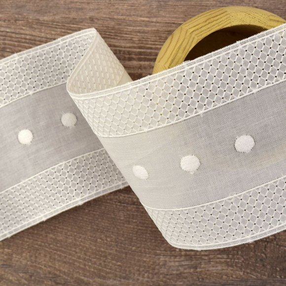 Шитье-вышивка на батисте, прошва, 90 мм, цвет белый