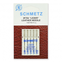 Иглы для бытовых швейных машин Schmetz для кожи 130/705H LL № 80(2)/90(2)/100, уп.5 игл