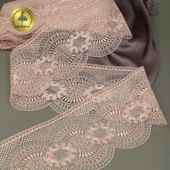 Кружево на сетке KRUZHEVO арт.TR.2118 шир.120мм цв.розовый уп.13,5м