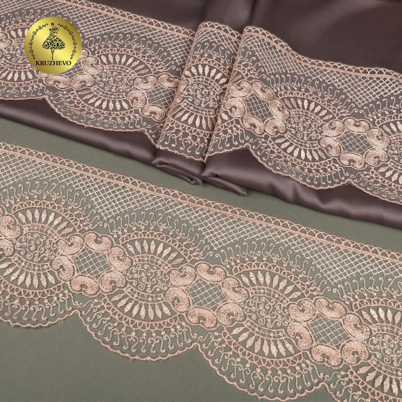 Кружево на сетке KRUZHEVO арт.TR.2118 шир.120мм цв.розовый уп.13,5м