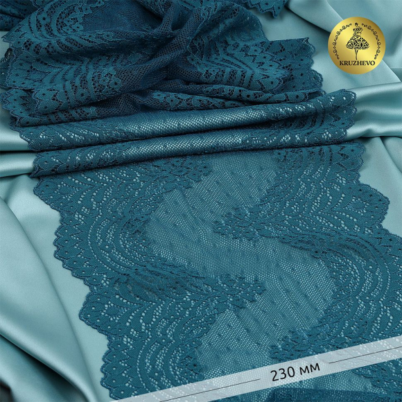 Кружево-стрейч KRUZHEVO арт.TBY.8036 шир.230мм цв.F222 изумрудно-синий уп.10м