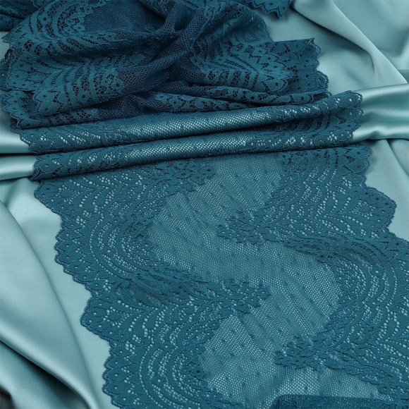 Кружево-стрейч KRUZHEVO арт.TBY.8036 шир.230мм цв.F222 изумрудно-синий уп.10м