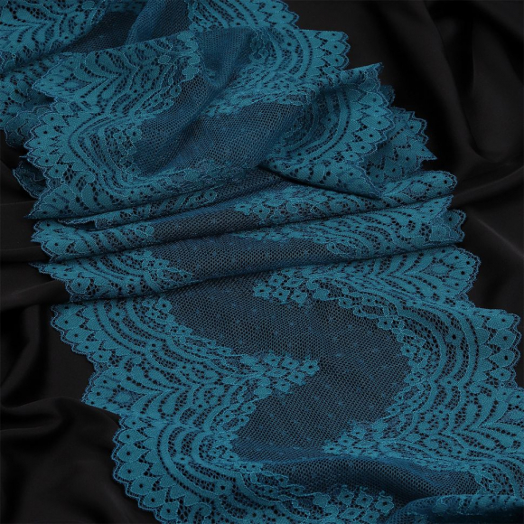 Кружево-стрейч KRUZHEVO арт.TBY.8036 шир.230мм цв.F222 изумрудно-синий уп.10м