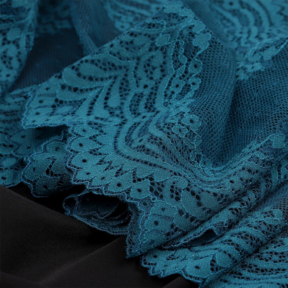 Кружево-стрейч KRUZHEVO арт.TBY.8036 шир.230мм цв.F222 изумрудно-синий уп.10м