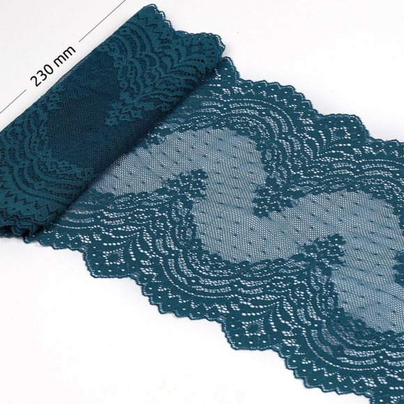 Кружево-стрейч KRUZHEVO арт.TBY.8036 шир.230мм цв.F222 изумрудно-синий уп.10м