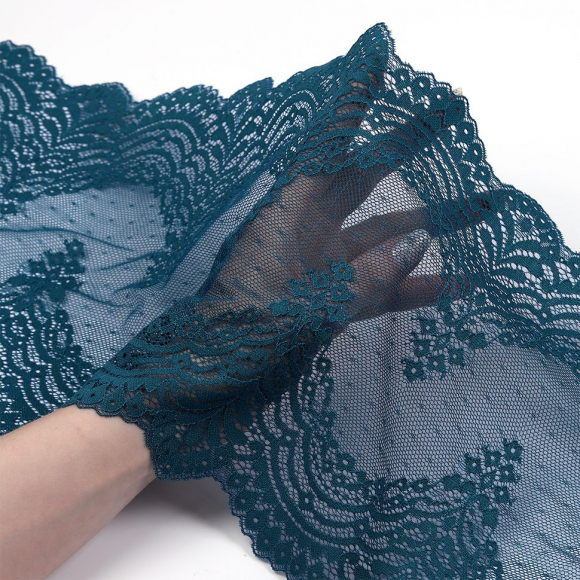 Кружево-стрейч KRUZHEVO арт.TBY.8036 шир.230мм цв.F222 изумрудно-синий уп.10м