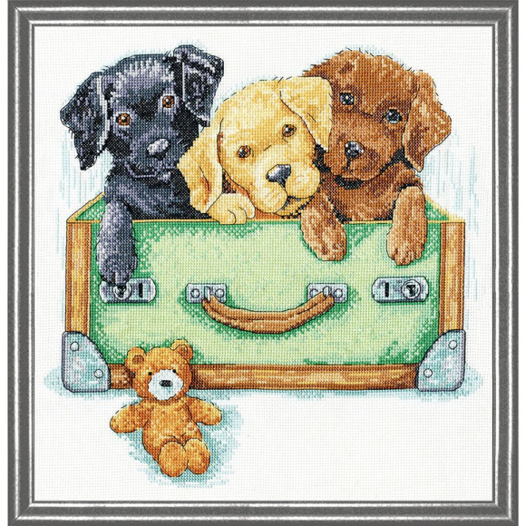 Набор для вышивания "Лабрадоры в чемоданчике" Набор для вышивания "Лабрадоры в чемоданчике"