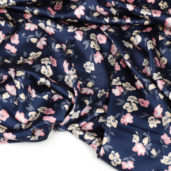 Ткань шелк Армани 90г/м? 97% полиэстер, 3% спандекс шир.145см арт.Р.20235.01 цв.01 синий рул.30м