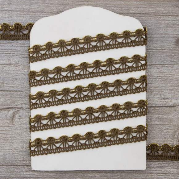 Тесьма PEGA тип отделочная, цвет коричневый с золотом, 15 мм