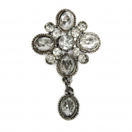 Брошь металл со стразами арт.UF.66166 30х42мм цв.черный никель уп.5шт