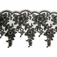 Кружево на органзе с пайетками и бусинами арт.TBY E1347/F632 шир.215мм цв.черный уп.9,14м