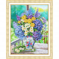 Набор для вышивания бисером ПАУТИНКА арт.Б-1255 Букет с гортензией 28х38 см