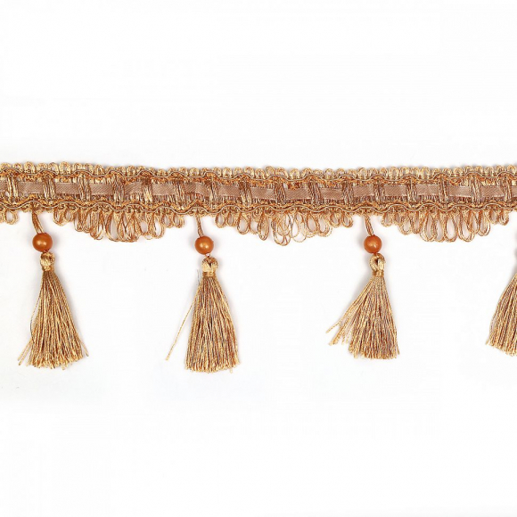Бахрома для штор с кисточками арт.6152-0305 цв.6366 шир.110мм 100% ПЭ св.медь уп.10м