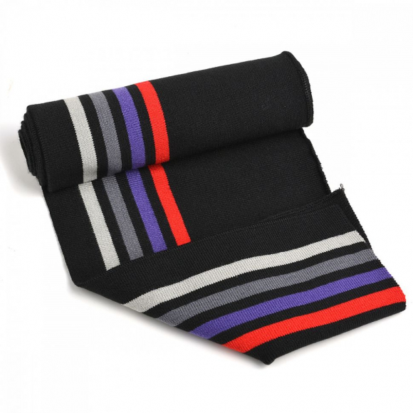 Подвяз трикотажный полиэстер арт.TBY.73051 цв.черный со св.серой, серой, фиолетовой и красной полосами, 16х100см уп.5шт