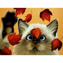 Алмазная мозаика Ah05491 Кот и осенние листья 30х40